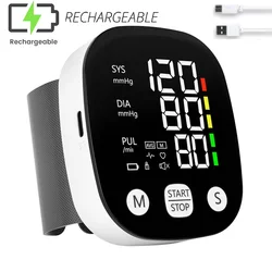 Rechargeable Wrist Blood Pressure Monitor Digital Automatic Blood Pressure Meter Heart Rate Pulse Sphygmomanometer Tonometer