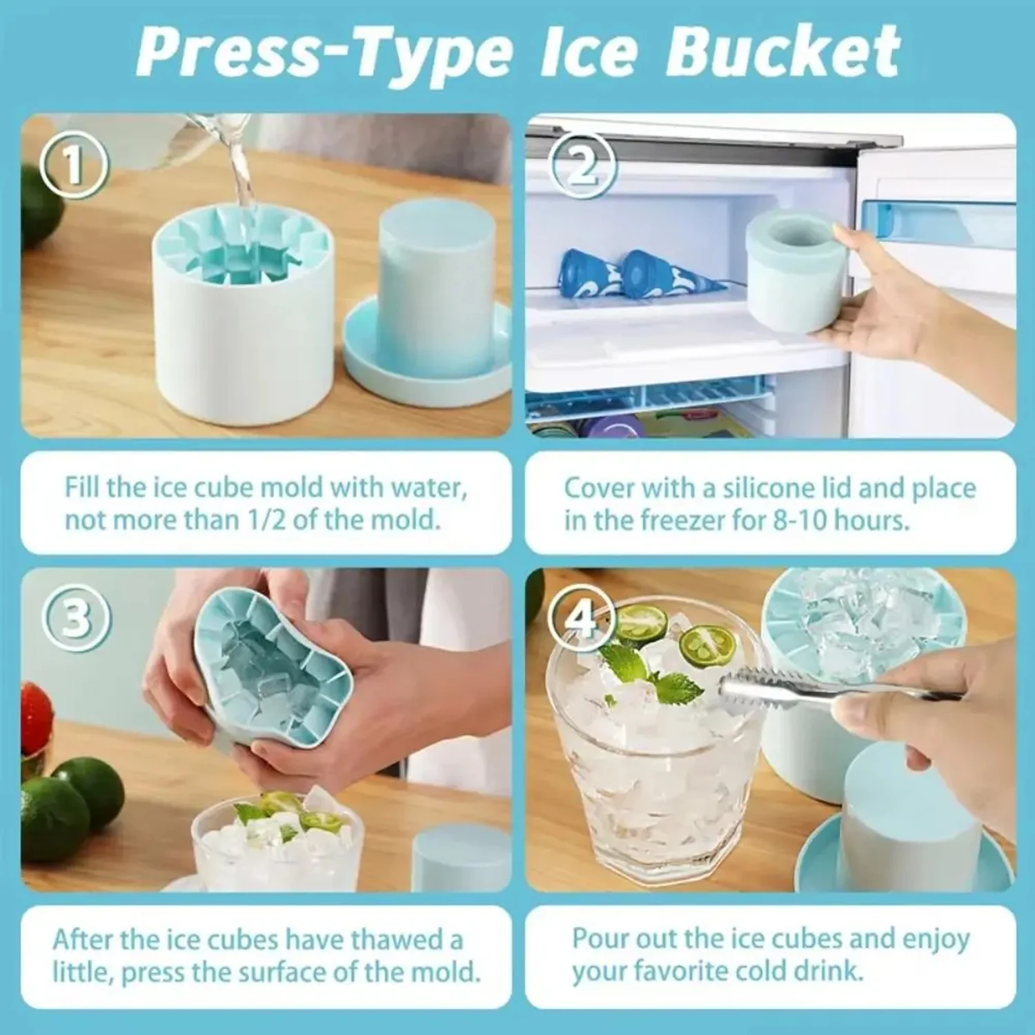 Molde de cubo de gelo de silicone redondo balde de gelo verão caseiro diy geladeira congelar fabricante de gelo criativo molde d view 6