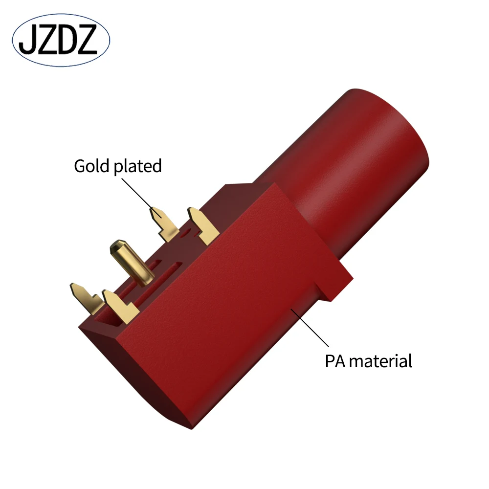 JZDZ Banana Socket Pure Copper Gold Plated 4MM 90 Degree PCB Panel Safety PA Molded Case High Current 24A 1000V J.40016