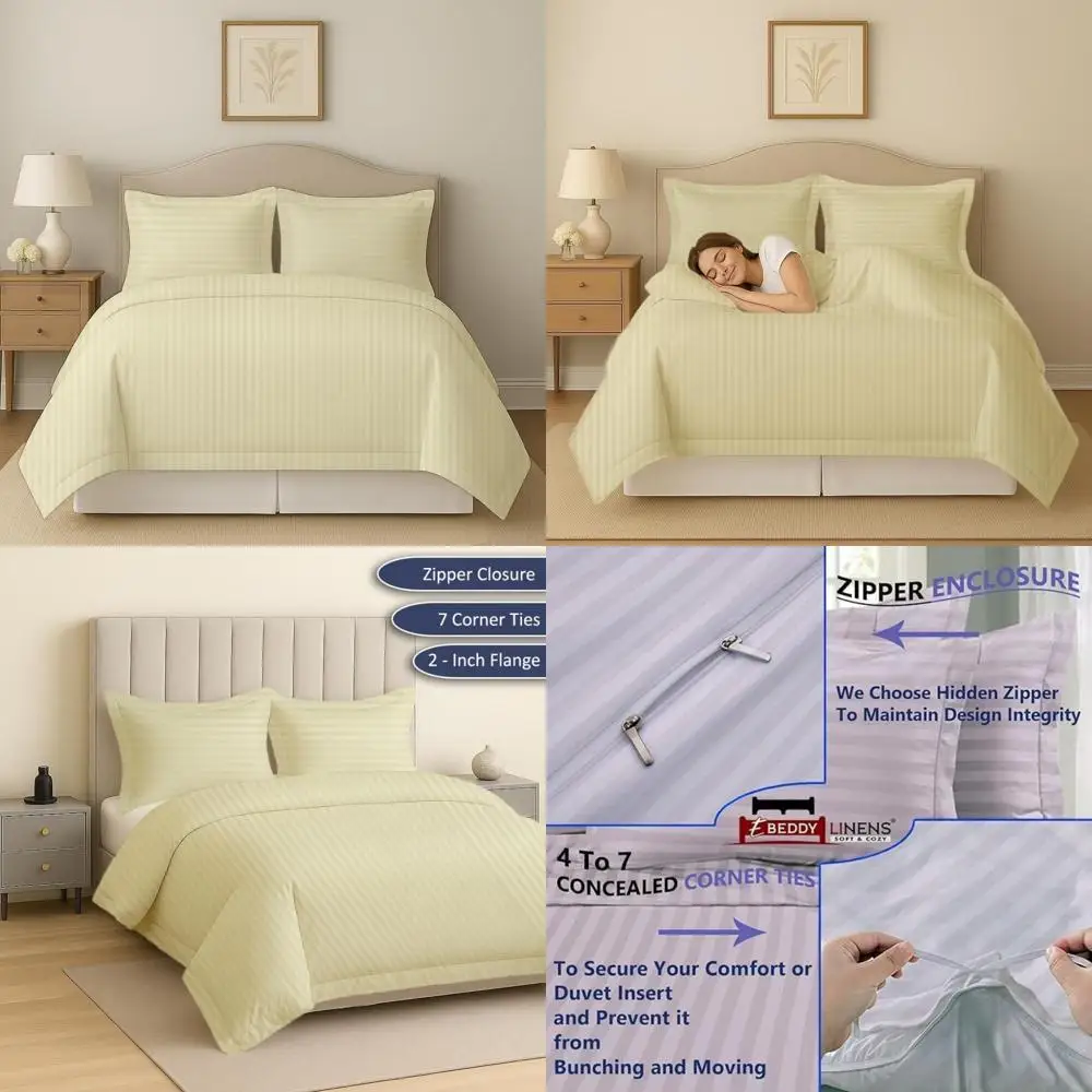 

Queen Size 100% Cotton Striped Duvet Cover Set - Soft, Breathable, 3-Piece Bedding with Pillowcases