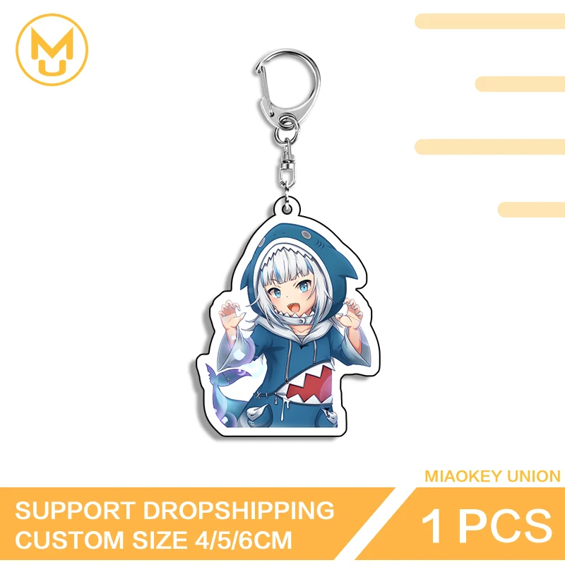 Cute Neon Peeking Vtuber Gawr Gura Acrylic Key Chains Transparent Hot Selling Personality Multi Function Durable Keyring