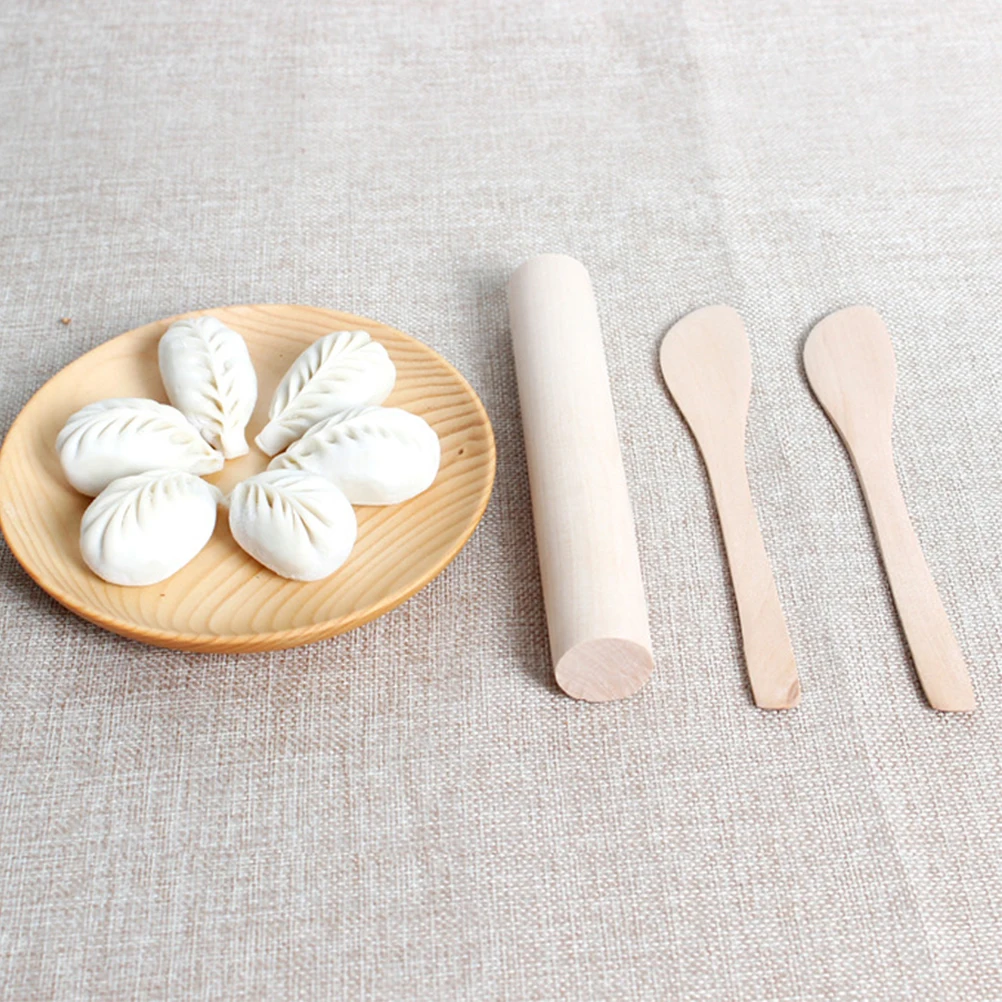 

3 Pcs Dumpling Skin Maker Set Natural Lotus Wood Smooth Surface Gently Rounded Edges Dough Roller Ganmian Stick for Making