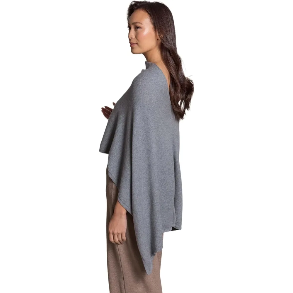 Luksusowe, lekkie poncho z mieszanki bawełny i kaszmiru - 95% bawełna, 5% kaszmir - idealny miękki prezent dla niej