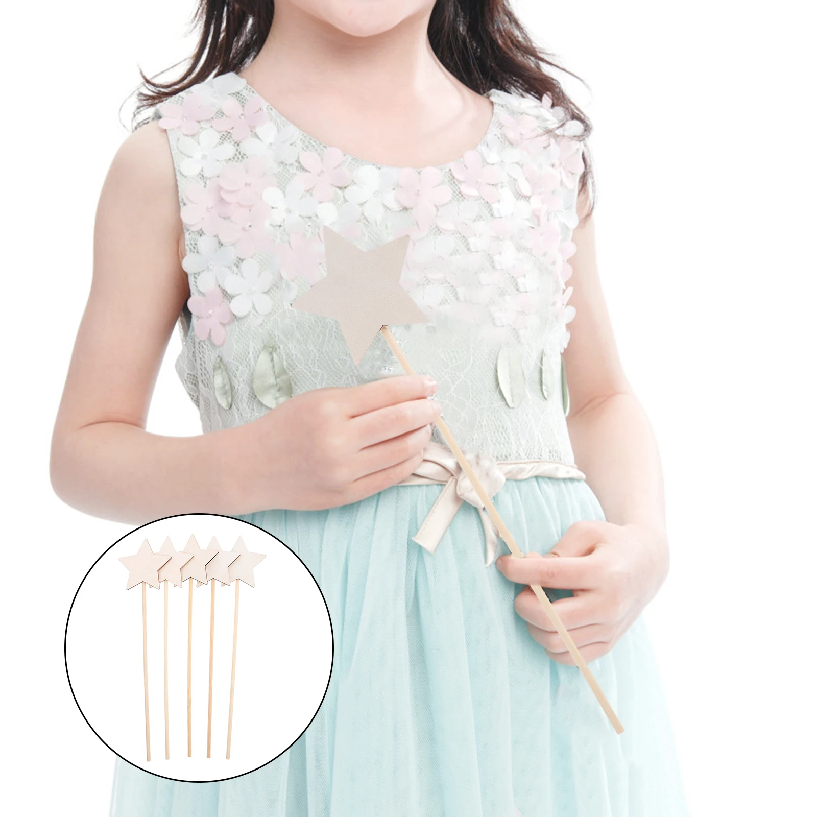 10pcs Star Princess Fairy Craft Kits Wood DIY Kids Child Wooden Wands Sticks Handmade Sewing Supplies