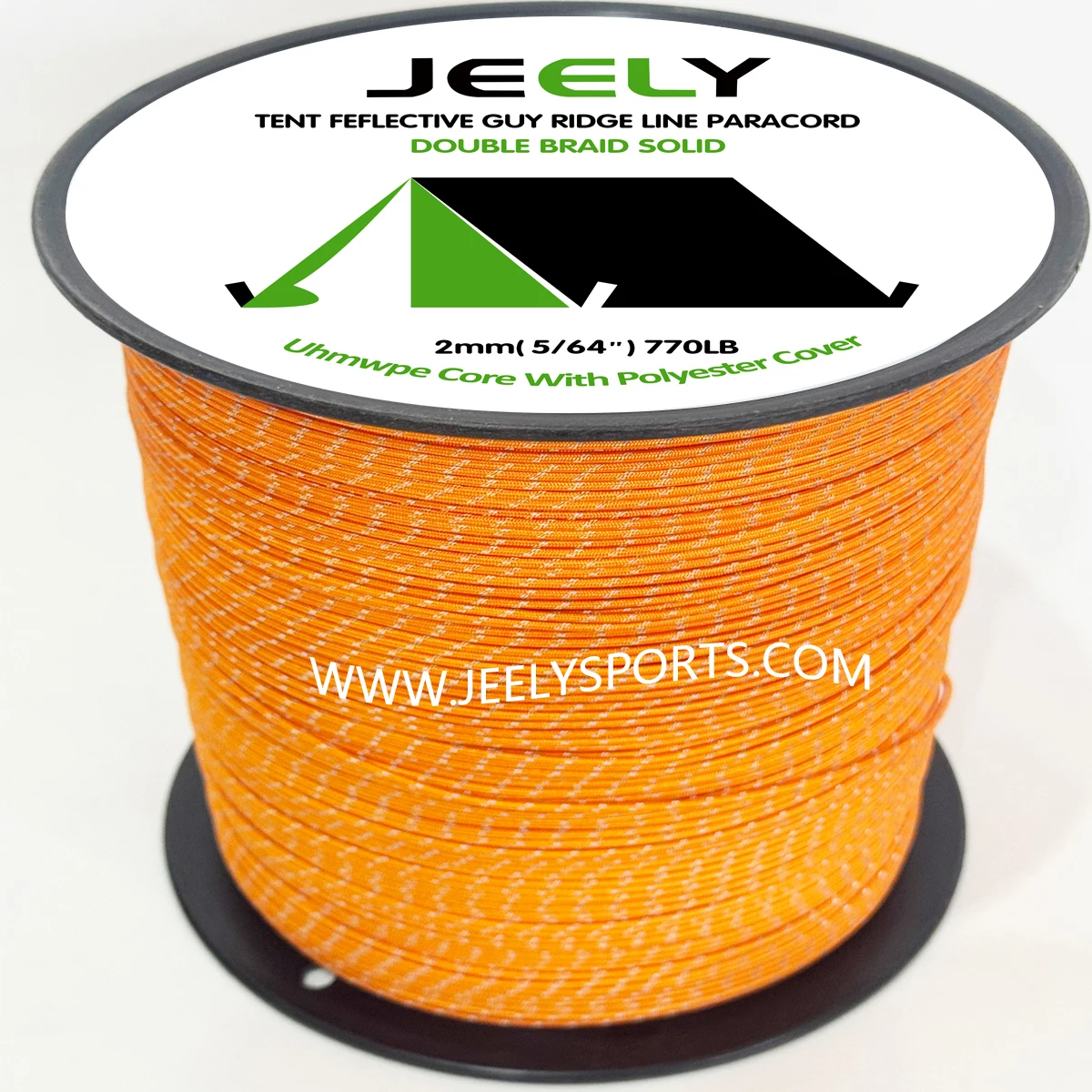 50m 2mm 5/64'' 770lb UHMWPE Core with Polyester Jacket Rope with Reflective Tracers Guy Line For Tent Hammock Cord