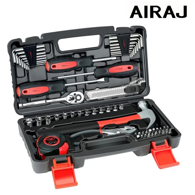 AIRAJ Tool Set 57 pezzi, Set di attrezzi per la casa e l'ufficio, Kit di attrezzi per la casa generali con strumenti fai da te adatti per la manutenzione quotidiana