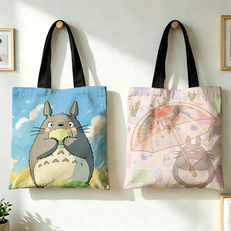 Totoro Sublimation Canvas Bag Boy Girl Shoulder Bag Anime Cartoon Tote Large Capacity Handbag Woman Portable Shopping Bags Gift