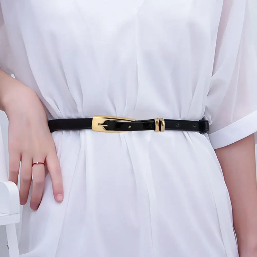 1PC Alloy Women's Thin  Skinny Thin Belt Faux Leather Waistband Adjustable Cinch Waist Band Vintage Ladies Dress Cummerbands