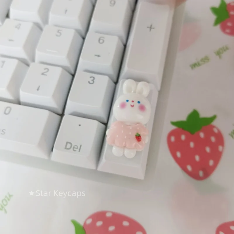 2U Vertical Numeric Area + / Enter Keycap Cute Cartoon Rabbit Keycap Suitable for Mechanical Keyboard Accessories Girl's Gift