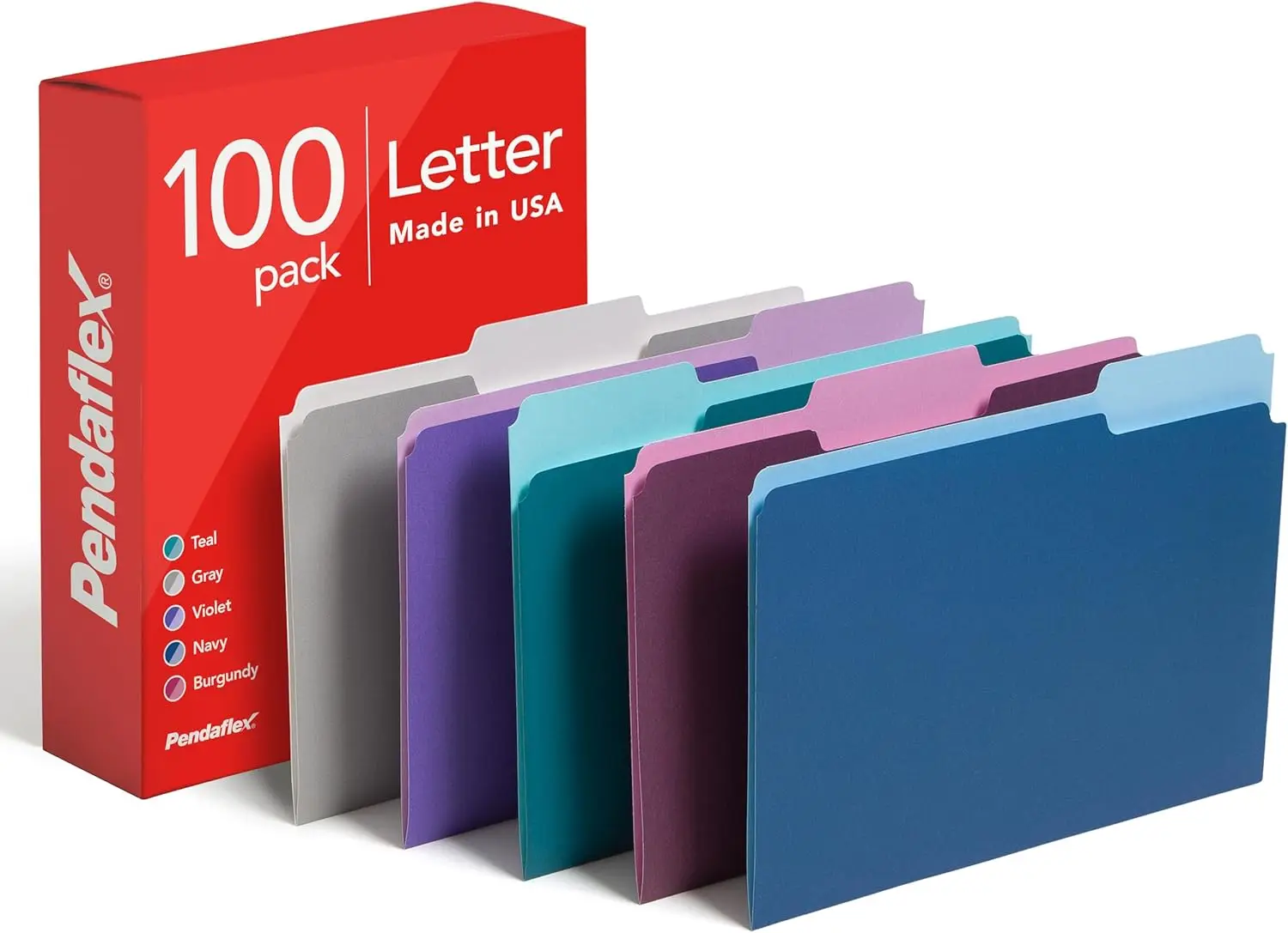

Assorted Color File Folders, Letter Size with 1/3-Cut Tabs, 5 Colors per Box of 100 for Office and Classroom Organization