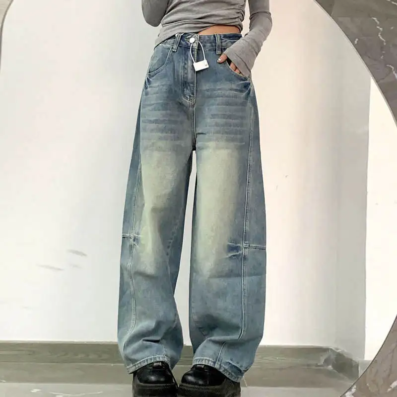

High Waist Wide Leg Jeans Women's Spring New Style Curvy Loose Fit Long Pants Floor Length Banana Knife Straight Cut Denim