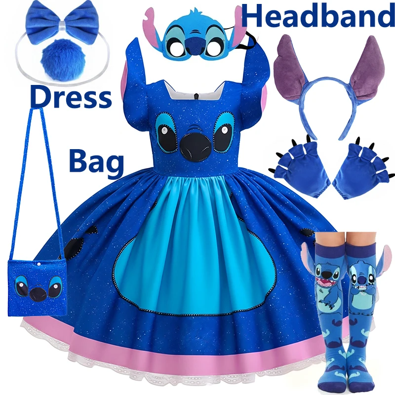 Vestido de cosplay de la película Stitch, vestido elegante para fiesta de cumpleaños, vestido de princesa con estampado para Halloween, vestido formal para niñas de 2 a 10 años
