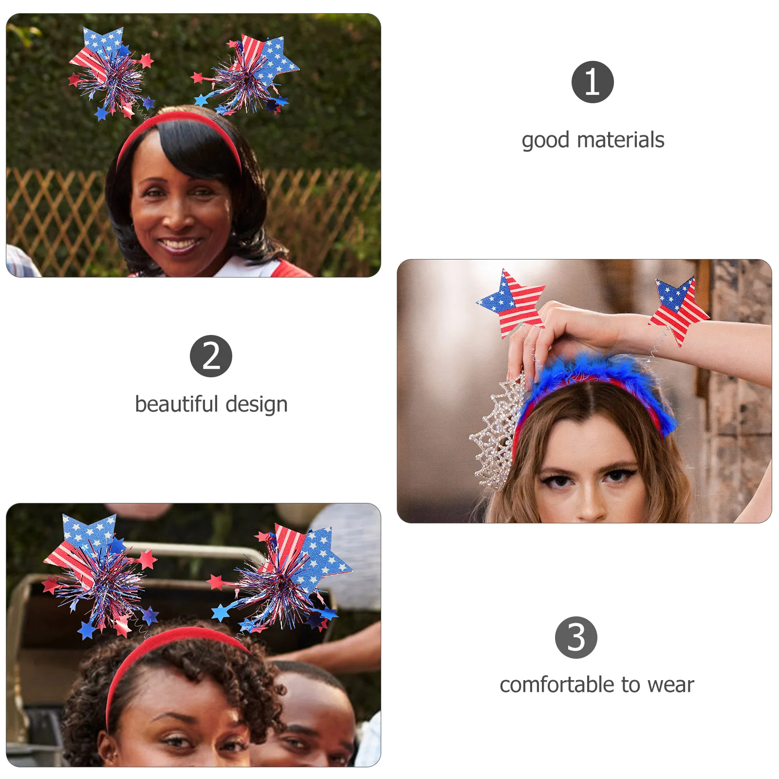 3 diademas con bandera americana de diamantes de imitación, decoraciones del 4 de julio, aros para el pelo, cintas