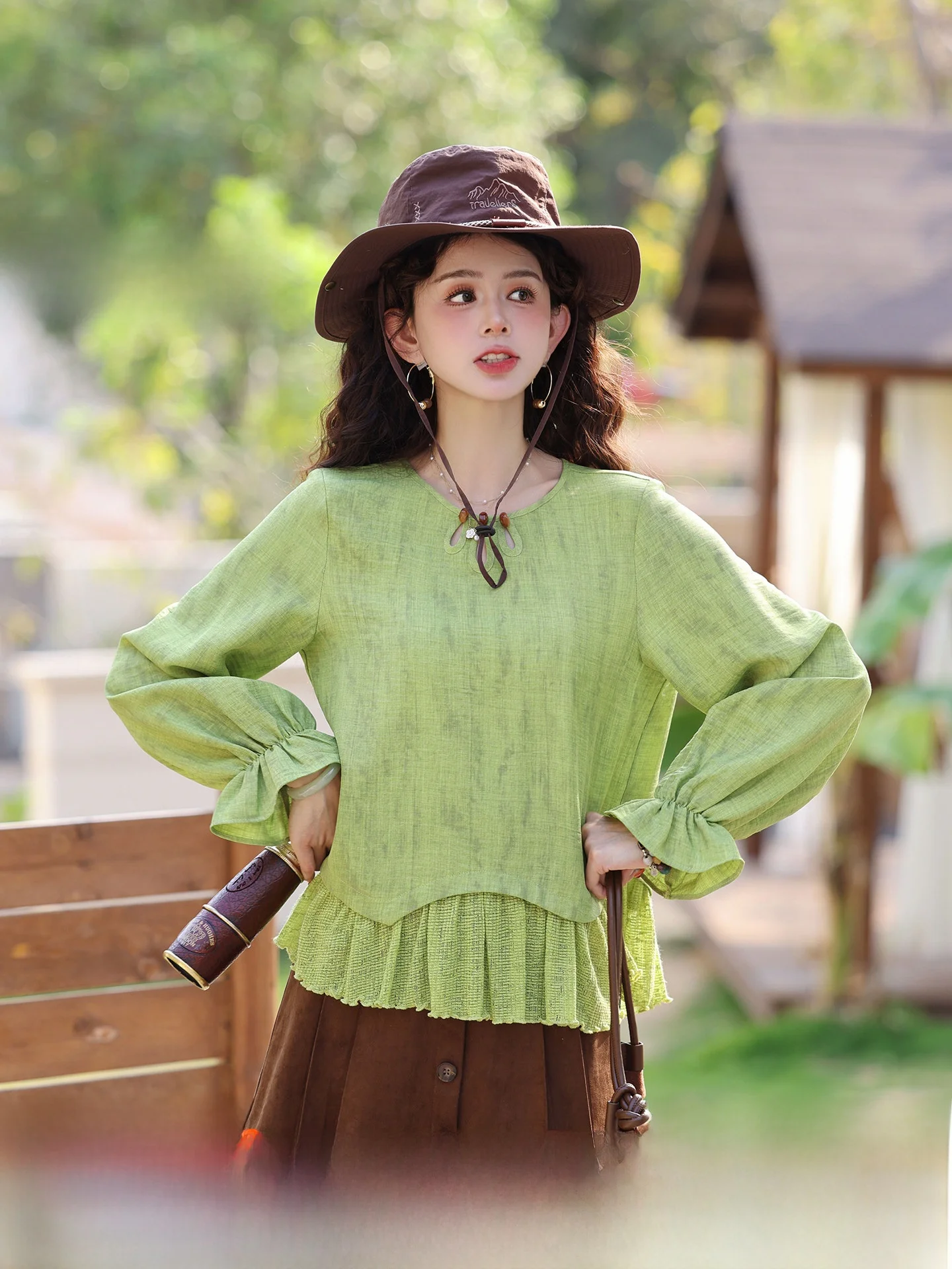 

Chen Jiajie Long Sleeve Patchwork Shirt Women Loose Elegant Slimming Early Spring Unique Beautiful Top Cotton Linen Blend