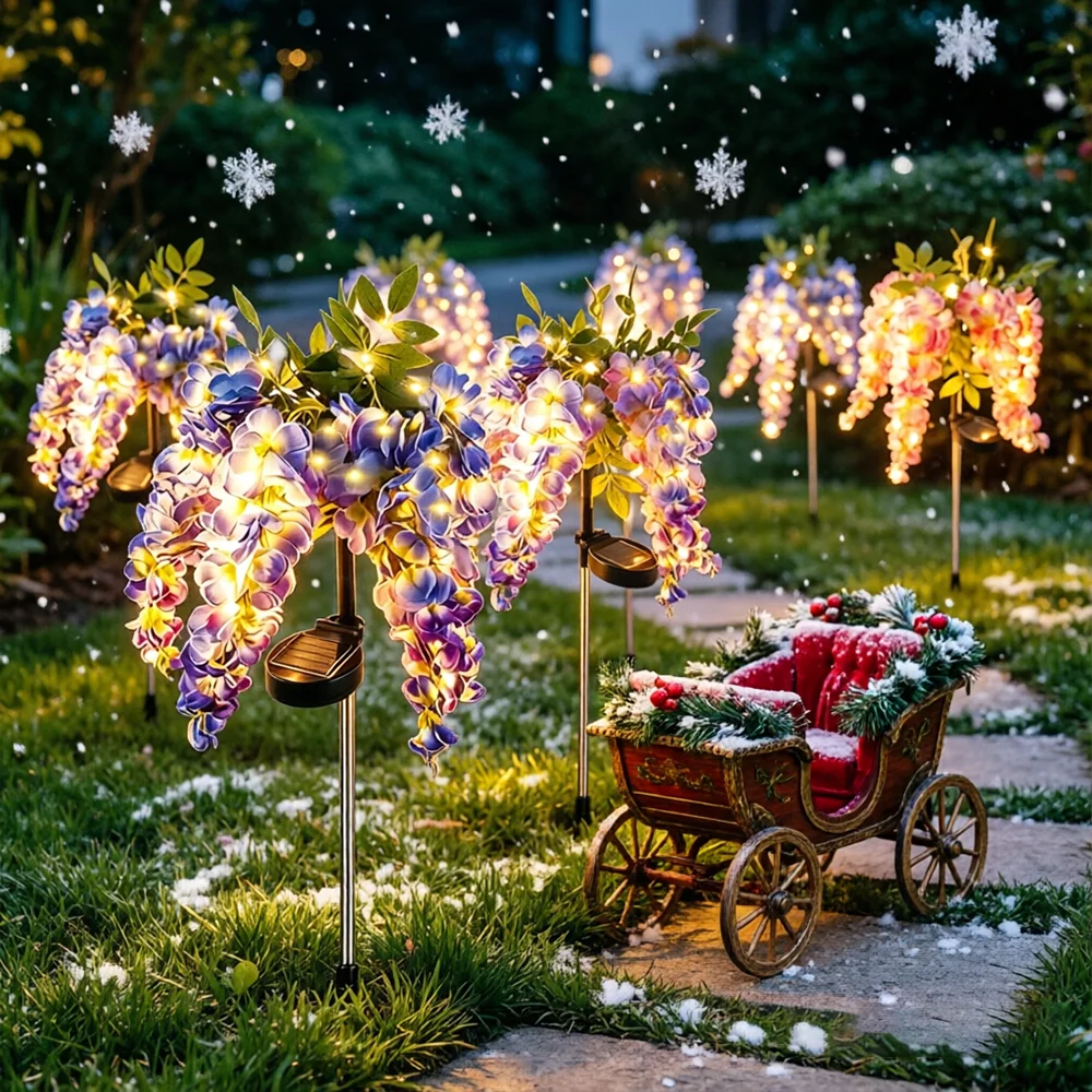 1set Solar Powered Simulation Wisteria Flower Ground Mounted Lights, Christmas Gift Garden Courtyard Landscape Mounted Lights