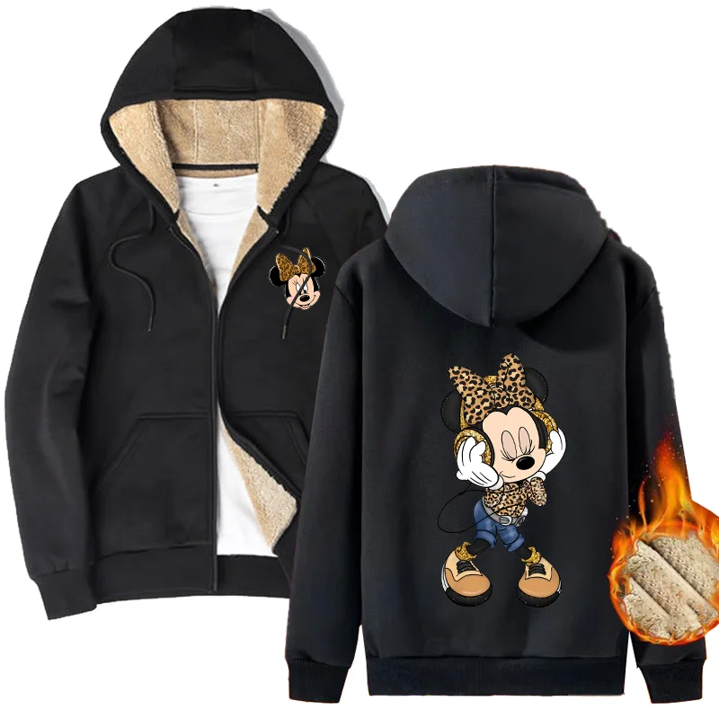 Minnie Mouse Lamb Wool Jacket Autumn Winter Cartoon Anime Oversize Cool Coats Comfortable Warm Velvet Hooded Cardigan Sweatshirt