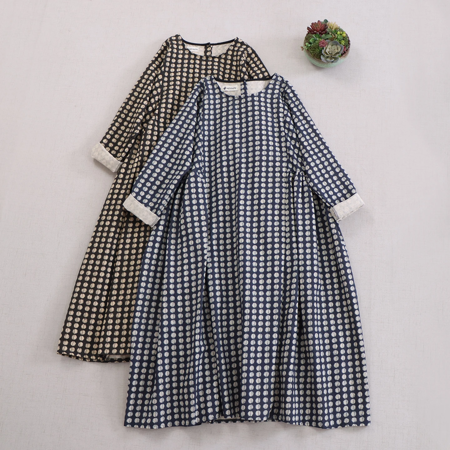 Robe japonaise en coton et lin pour fille Mori, Vintage, imprimé à pois, col rond, manches longues, décontractée, ample, mi-longue, nouvelle collection automne