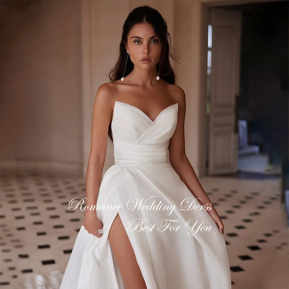 Vestido De Novia plisado Sexy, corte en A, cuello en V, plisado, lado alto, espalda abierta, sin mangas, personalizado, 2025