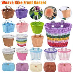 Hand-Woven Bicycle Basket With Belt Kids Bike Handlebar Wicker Baskets Child Scooter Front Storage Basket Bicycle Bag & Panniers