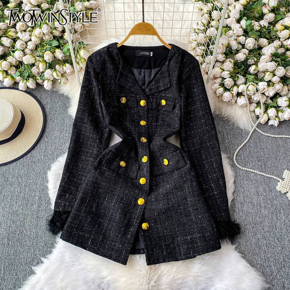 

TWOTWINSTYLE темпераментные однотонные куртки для женщин с v-образным вырезом и длинными рукавами, повседневное пальто на пуговицах, женский модный стиль KJA546777