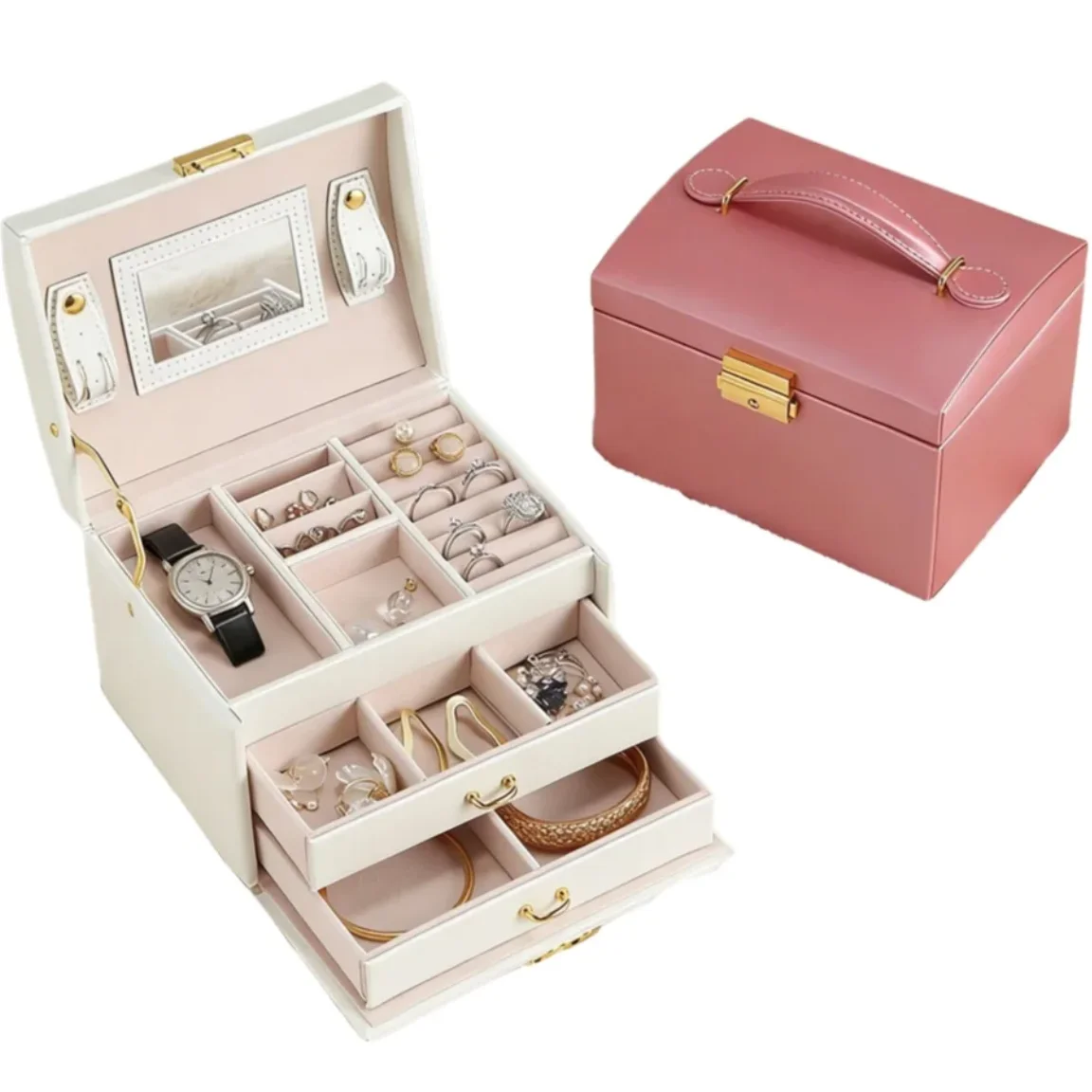 Simple Jewelry Box With Lock Multi-layered Jewelry Storage Box Earrings Rings And Other Accessories Storage Case Girl Gift