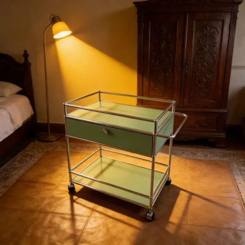 Modern Stainless Steel Bedside Table Durable Storage Customizable Colors Interconnectable Design Ideal for Bedroom