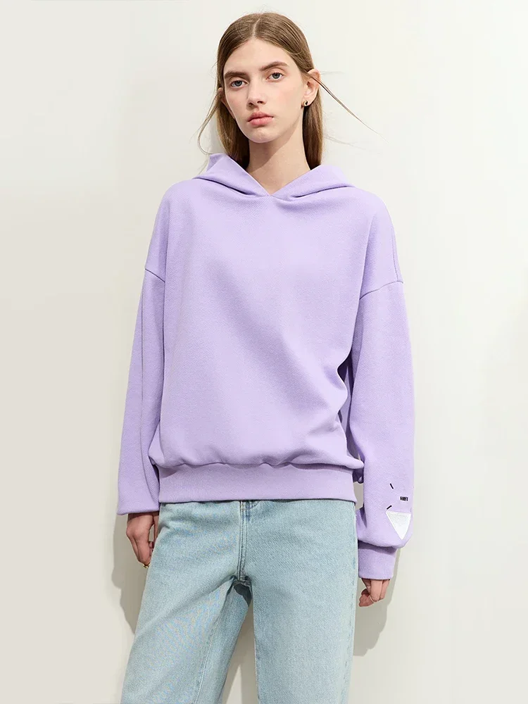 

AMII Minimalist Hoodies For Women 2025 Autumn New Color Contrast Geometric Embroidery Loose Casual Simple Hooded Cotton 12343411