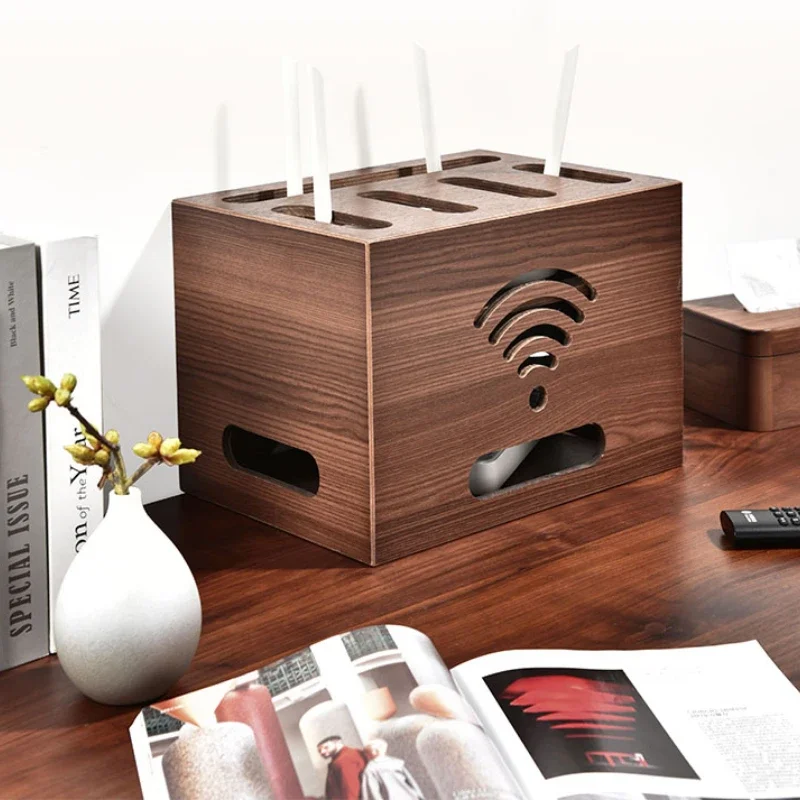 

Black Walnut Wood Wireless Router Rack Living Room WiFi Storage Box Multi-storey TV Lower Plug-in Hide Routing Set-top Box