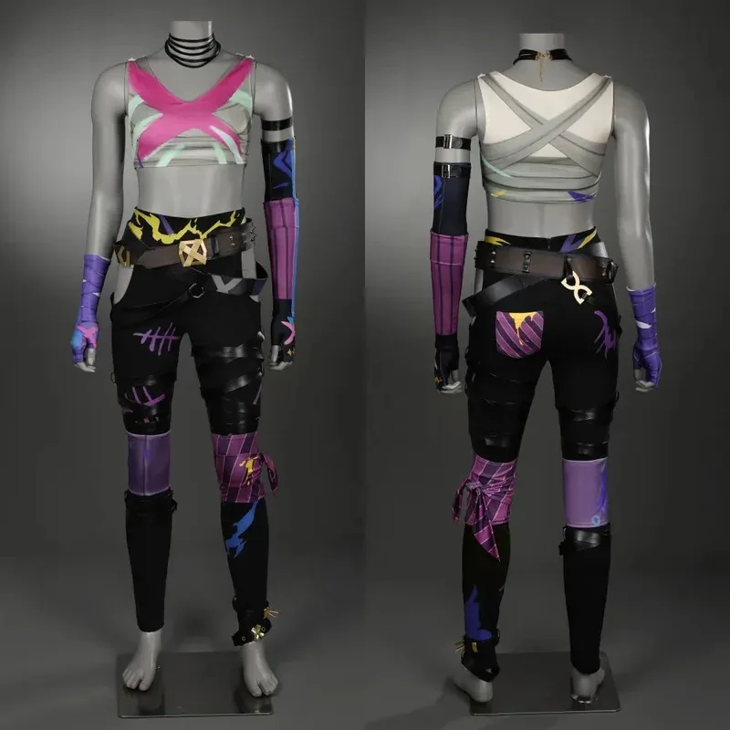 

Костюм для косплея LOL Arcane 2, парик Jinx, костюмы с жилетом, брюки, аксессуары, Хэллоуин, Comic Con Deguisement, индивидуальный заказ