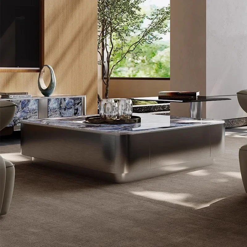 Combinaison de dalles de roche italienne en pierre de luxe, table basse de luxe moderne et simple et légère pour la maison