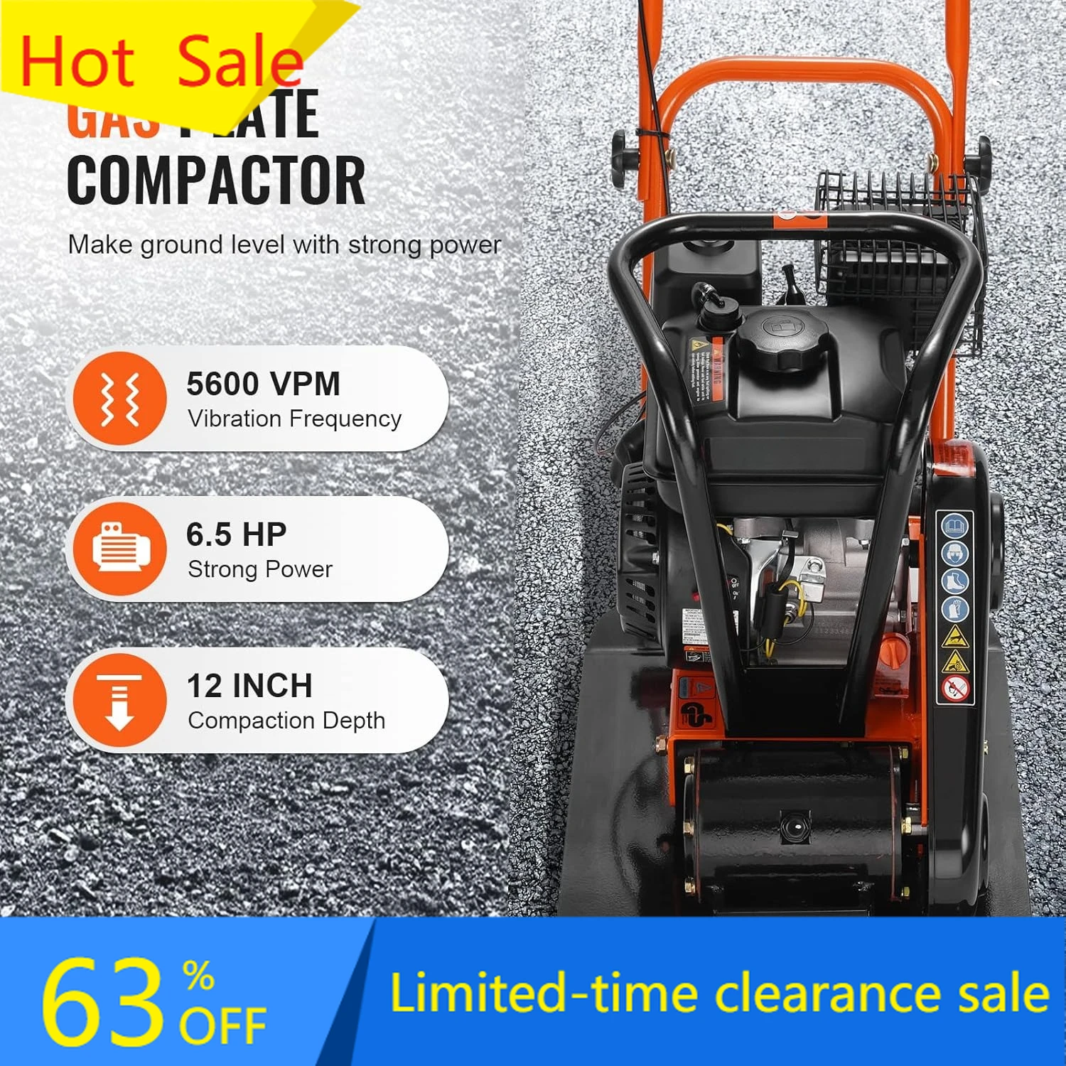 

Горячая распродажа: Виброплита 6.5HP, двигатель 196CC, вибрационный уплотнитель 2360 фунтов, виброплита-трамплин 22.1x15.9 дюймов