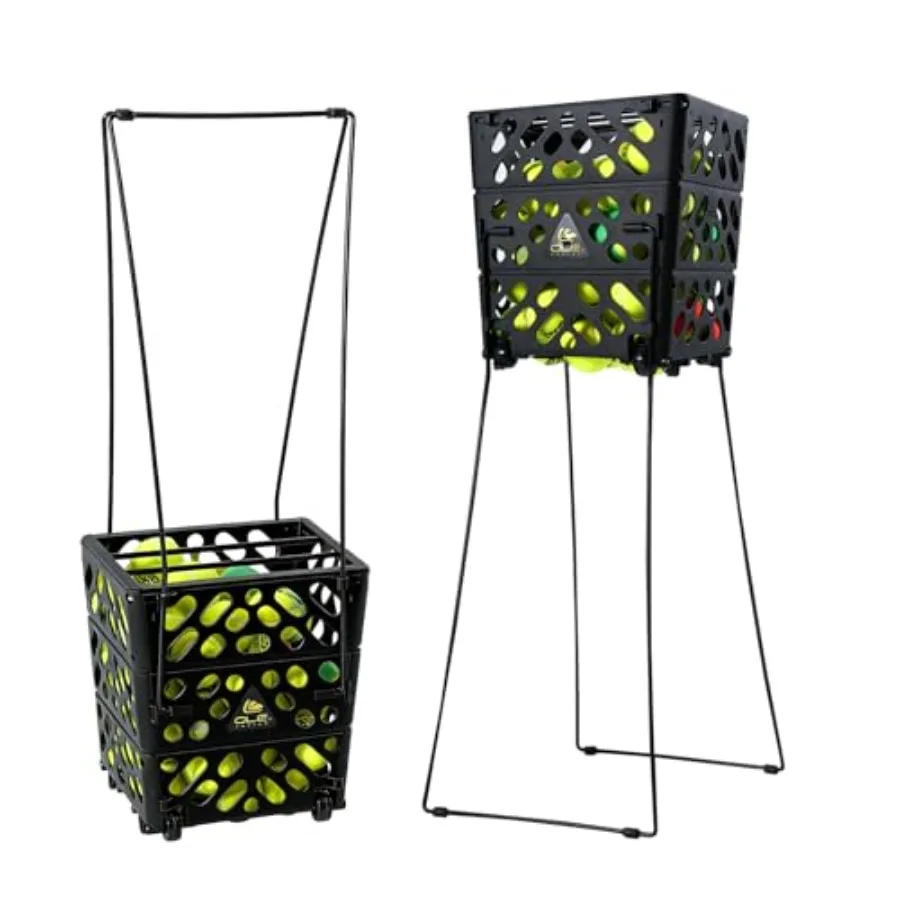 

Tennis Ball Basket Tennis Ball Hopper with Wheels - 60 Balls Capacity Lightweight Picker Upper Hands-Free Ball Retrieval Tool f
