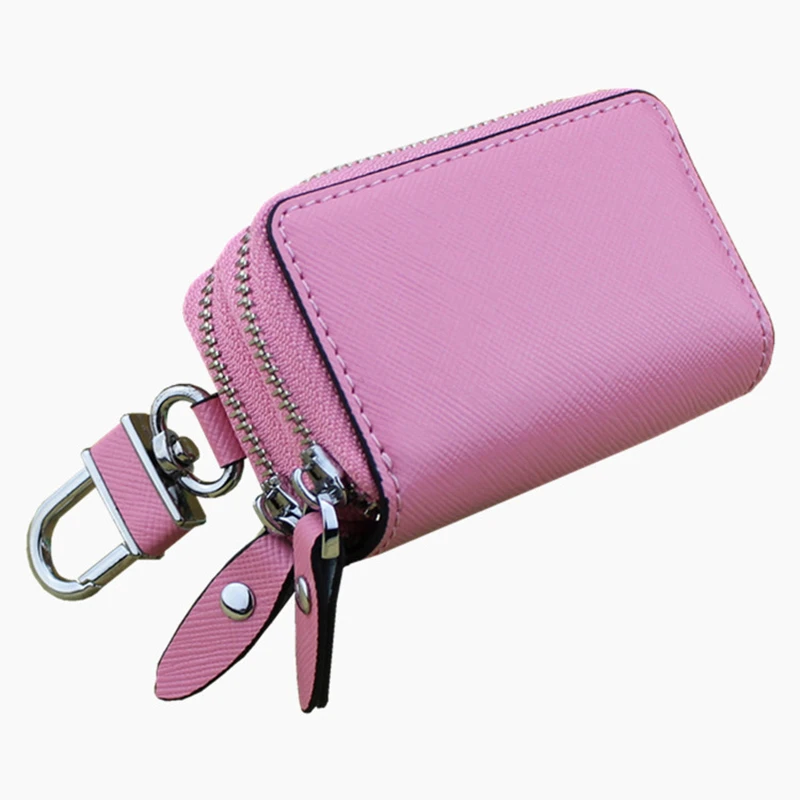 Hot Selling Car Key Case Leather Double Zipper General Protection Cover Men And Women Key Holder Porta Chaves Purse Funda Llave
