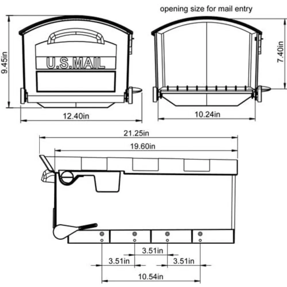 جبل طارق صناديق البريد باتريوت سعة كبيرة بلاستيك مقاوم للصدأ أسود، صندوق بريد ما بعد التركيب، GMB515B01