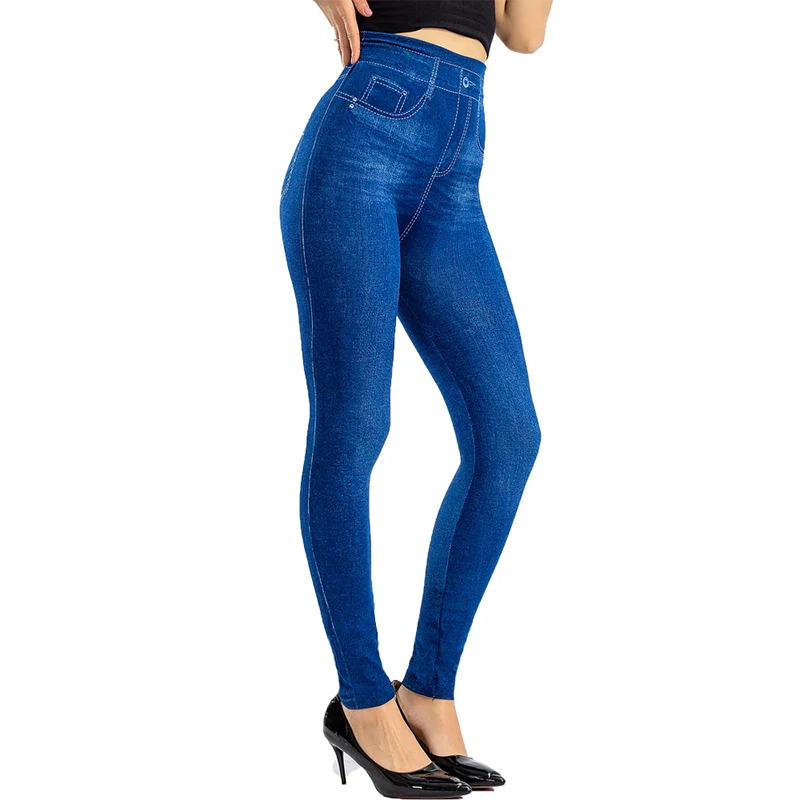 PD394 Flat WOMEN\'S Sexy Seamless Leggings with High Waist and Warm Imitation Denim High Elasticity Denim Tight Pants