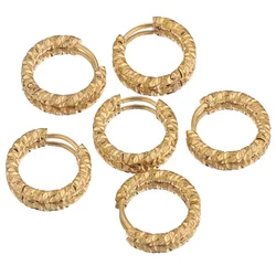 6pcs Lot Stainless Steel Round Embossing Ear Rings Gold Plated Korean Earrings Hoops Earring for Women Female Metal Luxury
