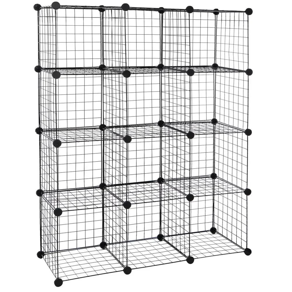 Wire Cube Storage Organizer Shelving 12-Cube Wire Shelves Rack Modular Bookshelf