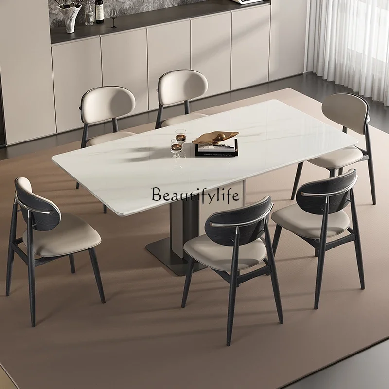 Italian minimalist dining table for home use Modern minimalist designer stainless steel light luxury marble dining table