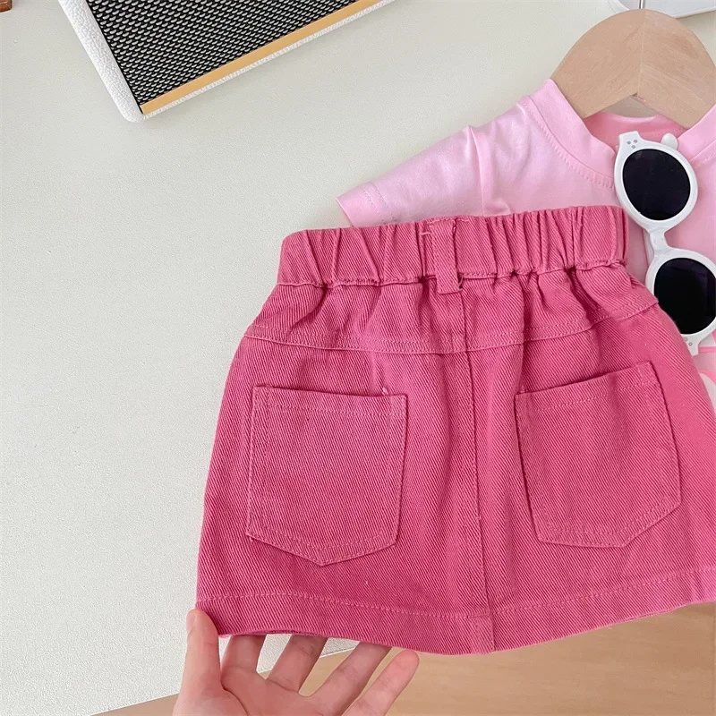 

2025 New Spring and Summer Pink Dress Simple Casual Style All-match Skirt Korean Sweet Style Dress Girls Skirt Children