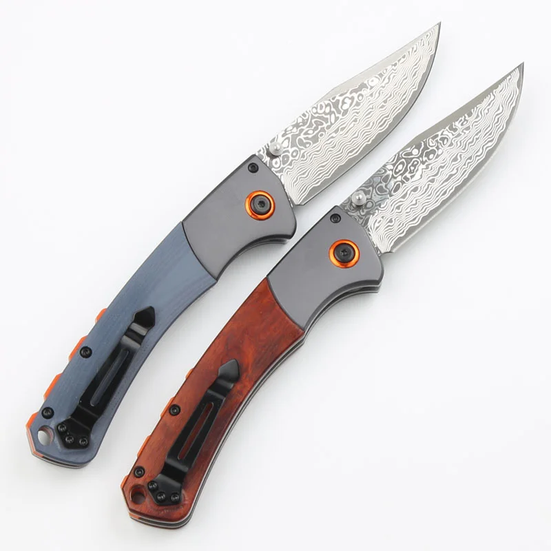 JUFULE G10 / Wood Aluminium Crooked River 15080 10Cr15MoV Core Laminated Damascus Blade Camping Hunt Tactical Tool Folding Knife