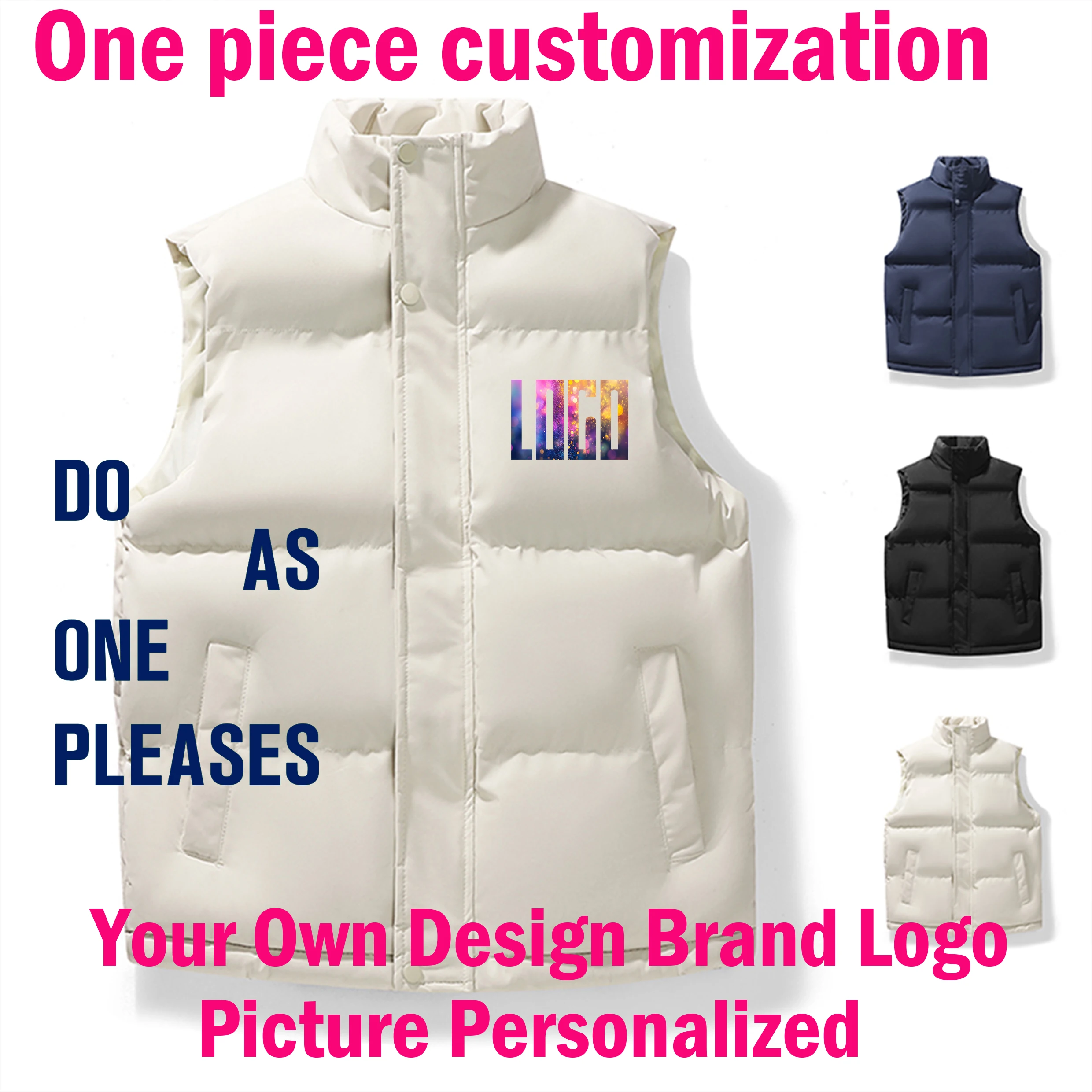 

DIY custom your LOGO or picture vest men's autumn and winter sleeveless zipper pocket vest warm light down jacket men's top coat