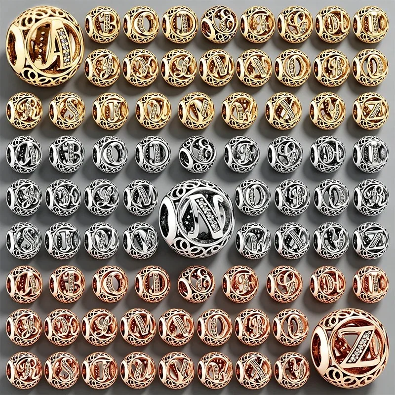 

Hot Sale Sparkling Spherical A-Z 26 Lucky Letters Charm Accessories Bead Fit Original European Bracelets DIY Women Jewelry Gifts