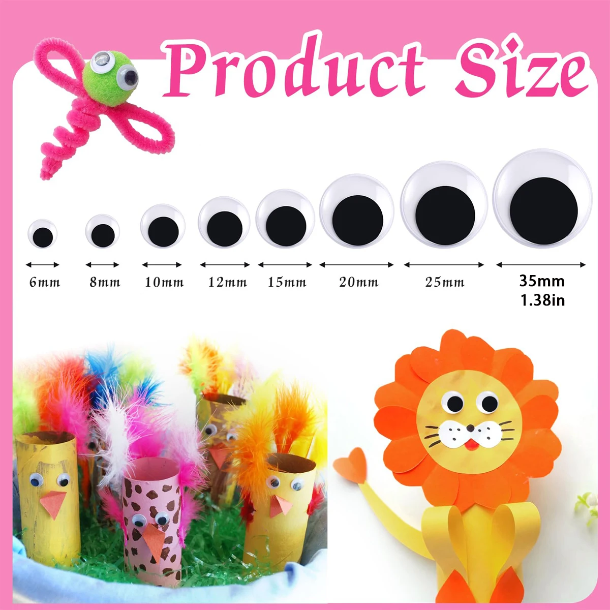 200 Stück Wackelaugen, selbstklebend, schwarz, weiß, Googly Eyes, runde Aufkleber, Augen, DIY, Kunsthandwerk, Scrapbooking, Zubehör, Dekoration – Detail 2