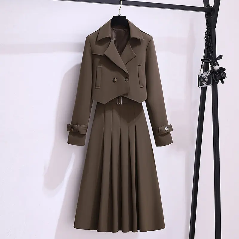 

Two Piece Set Women 2024 New Long Sleeve Blazer Hight Waist Skirt Solid Color Vintage Elegant Temperament Clothing Spring Autumn