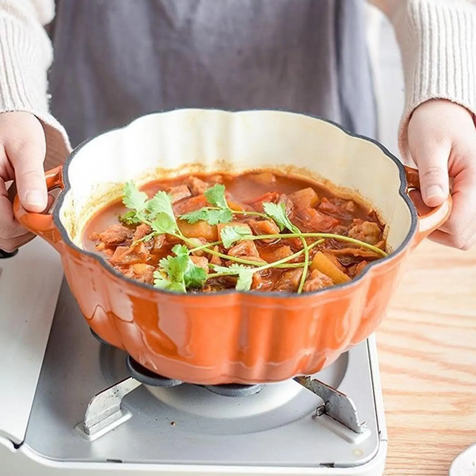 Pumpkin Shaped Enameled Cast Iron Dutch Oven Multi-Functional Stew Pot-Gas  Induction Compatible - Home Cooking Essential