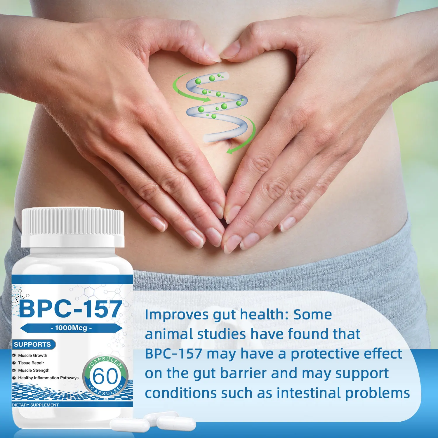 BPC 157 Peptide Capsules - New Protective Compound 157, BPC-157 Pro 1000mcg for Faster Recovery and Gut Healing, Gluten Free