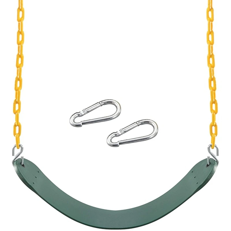 Heavy Duty Swing Seat Green With 66 Inch Chain, Swing Accessory Supplies Replacement With Snap Hooks For Kids