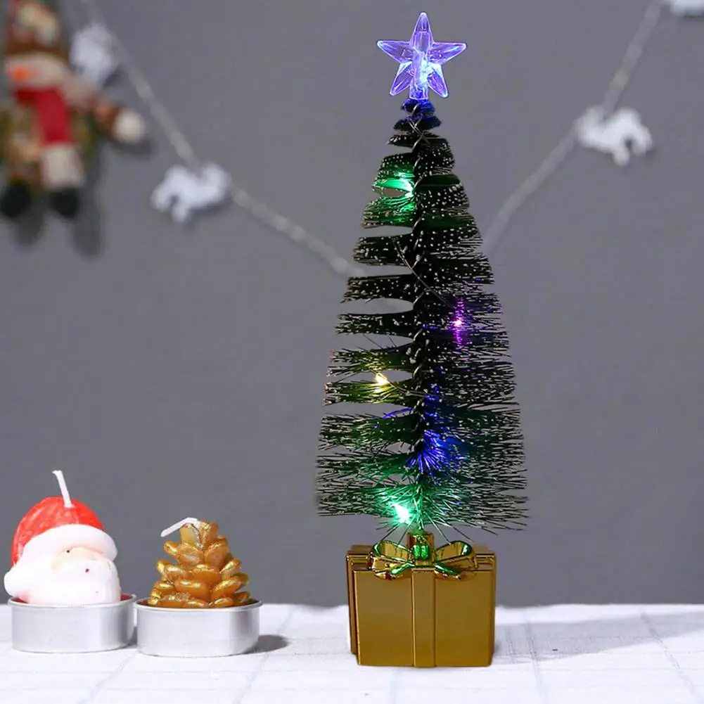 4Pcs Small Christmas Tree Ornaments with LED Lights Battery Powered Realistic Mini Tabletop Christmas Tree (Battery Included)