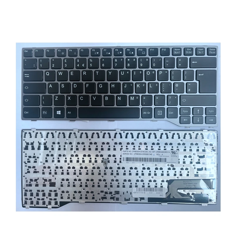 UK Laptop keyboard For FUJITSU For LIFEBOOK T725 T726 black with Gray frame keyboard UK Layout