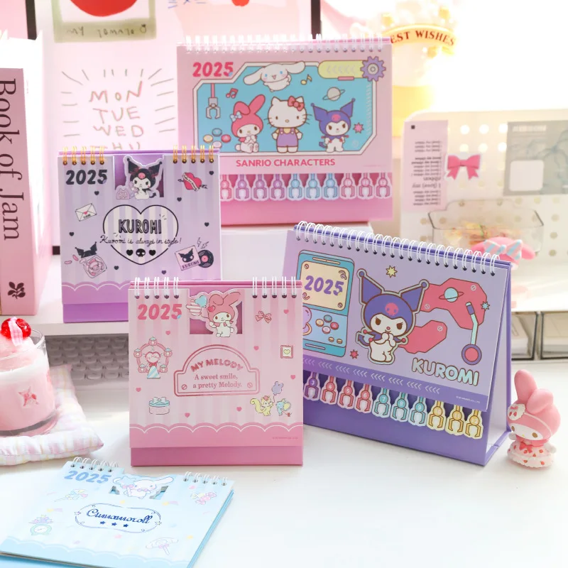 2025 Sanrio Desk Calendar Students Hello Kitty Kuromi My Melody Cinnamoroll Ornaments Learning Daily Memo Planner Decoration Toy